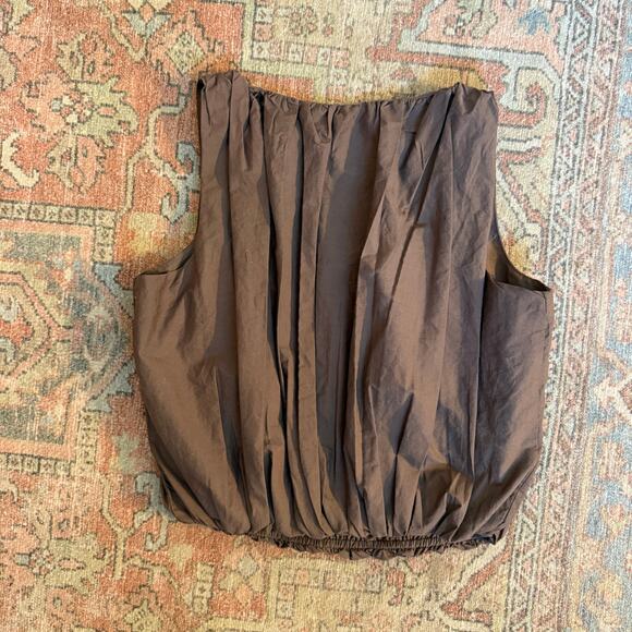 NWOT NEW A New Day Brown Poplin Fabric Squareneck Bubble Tank Top Crop - xs - Picture 4 of 7